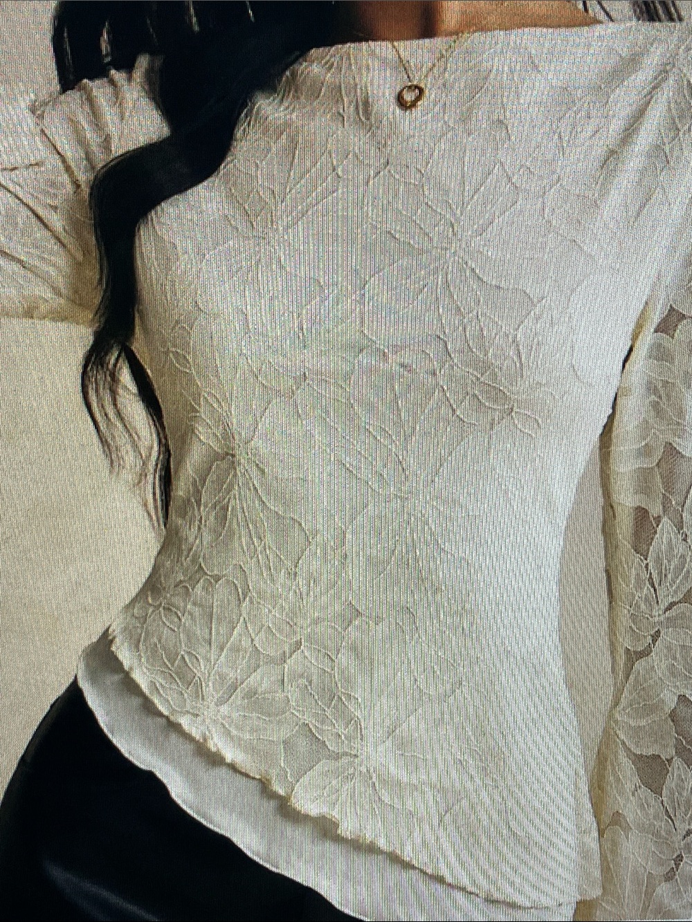Free People Cream Off-Shoulder Floral Lace Blouse